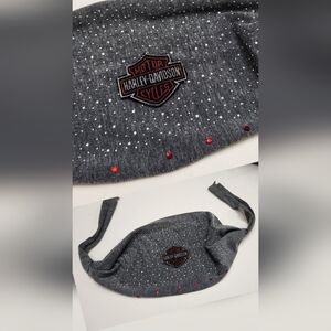 Harley-Davidson women's wide-tie headband in gray with rhinestones and HD logo